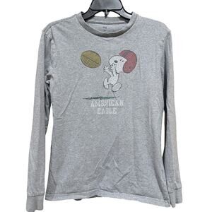 American Eagle Shirt XS Gray Peanuts Snoopy Football Long Sleeve Top 100% Cotton